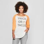 Women's Plus Size Trick Or Tacos Raglan Graphic T-shirt - Zoe+liv (juniors') White