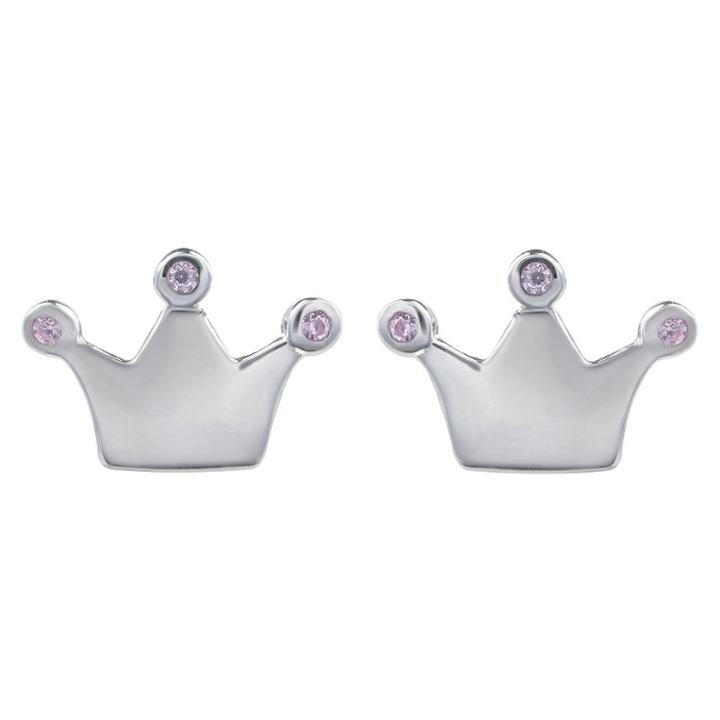 Journee Collection 1/10 Ct. T.w. Round-cut Cz Pave-set Crown Stud Earrings In Sterling Silver - Pink, Girl's