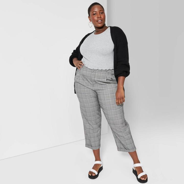 Women's Plus Size Plaid High-rise Baggy Straight Menswear Trouser - Wild Fable Gray 1x, Women's, Size:
