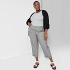 Women's Plus Size Plaid High-rise Baggy Straight Menswear Trouser - Wild Fable Gray 1x, Women's, Size: