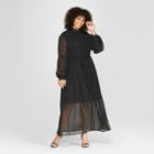 Women's Plus Size Polka Dot Long Sleeve Belted Maxi Dress - Who What Wear Black/white