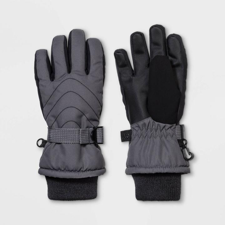 Boys' Ski Onyx Quilted Gloves - All In Motion Gray 8-16, Gray/black