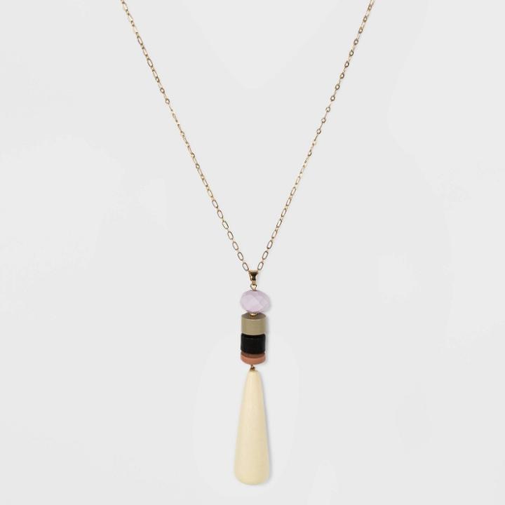 Mixed Wood Beaded Teardrop Pendant Necklace - A New Day ,