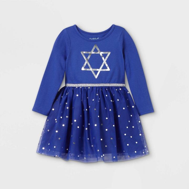 Toddler Girls' Star Of David Long Sleeve Tutu Dress - Cat & Jack Blue