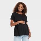 Short Sleeve Waffle Knit Waist Defined Maternity Top - Isabel Maternity By Ingrid & Isabel Black