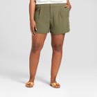 Women's Plus Size 4 Pleated Shorts - A New Day Olive