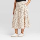 Women's Plus Size Floral Print Mid-rise A-line Midi Skirt - Universal Thread Cream 1x, Women's, Size: