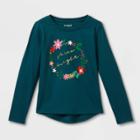 Girls' Long Sleeve 'holiday Wreath' Flip Sequin T-shirt - Cat & Jack Teal