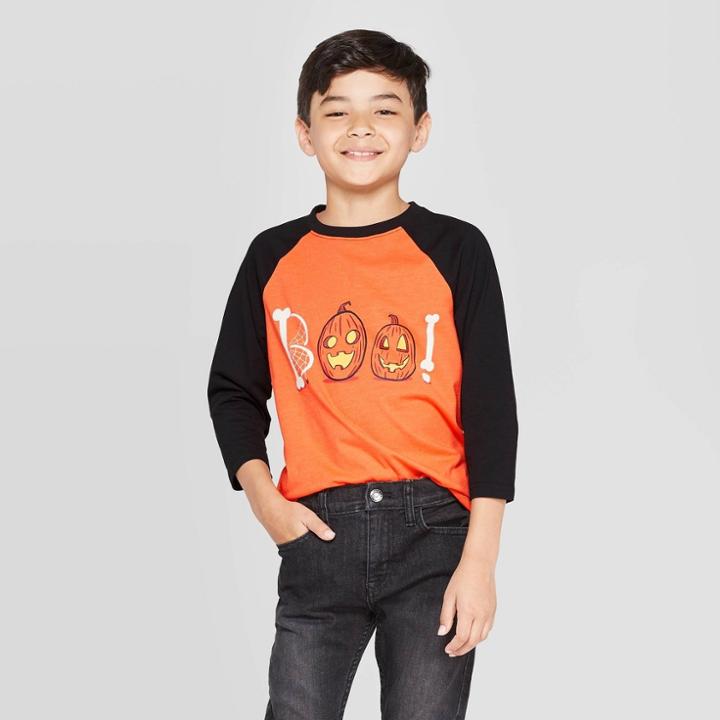 Boys' 3/4 Sleeve Halloween T-shirt - Cat & Jack Orange L, Boy's,