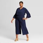 Women's Plus Size Bell Sleeve Jumpsuit - Ava & Viv Navy