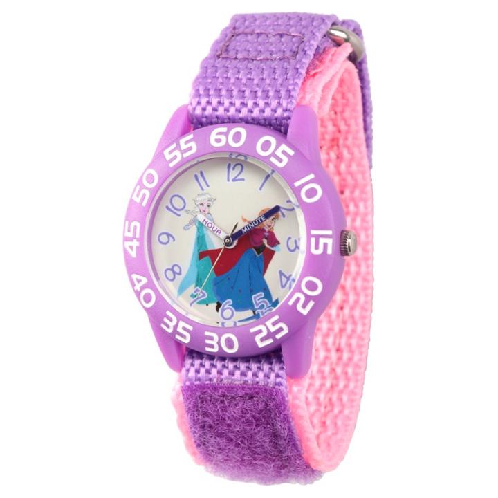Girls' Disney Frozen Elsa And Anna Clear Purple Time Teacher Watch - Purple