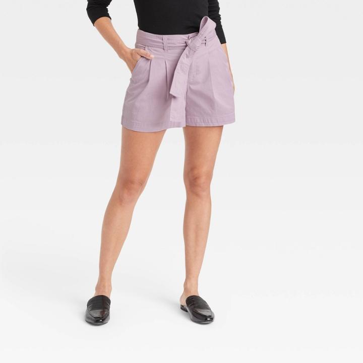Women's High-rise Pleat Front Shorts - A New Day Purple