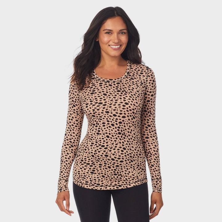 Warm Essentials By Cuddl Duds Women's Animal Print Smooth Stretch Thermal Scoop Neck Top -