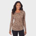 Warm Essentials By Cuddl Duds Women's Animal Print Smooth Stretch Thermal Scoop Neck Top -