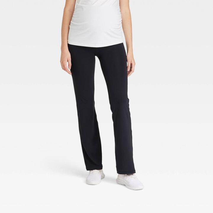 Fold Down Active Wide Leg Maternity Leggings - Isabel Maternity By Ingrid & Isabel Black