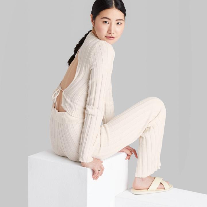 Women's Crew Neck Open Back Pullover Sweater - Wild Fable Almond