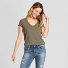 Women's Monterey Pocket V-neck Short Sleeve T-shirt - Universal Thread Olive (green)