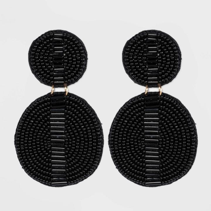 Seedbead Circle Statement Earrings - A New Day Black, Women's