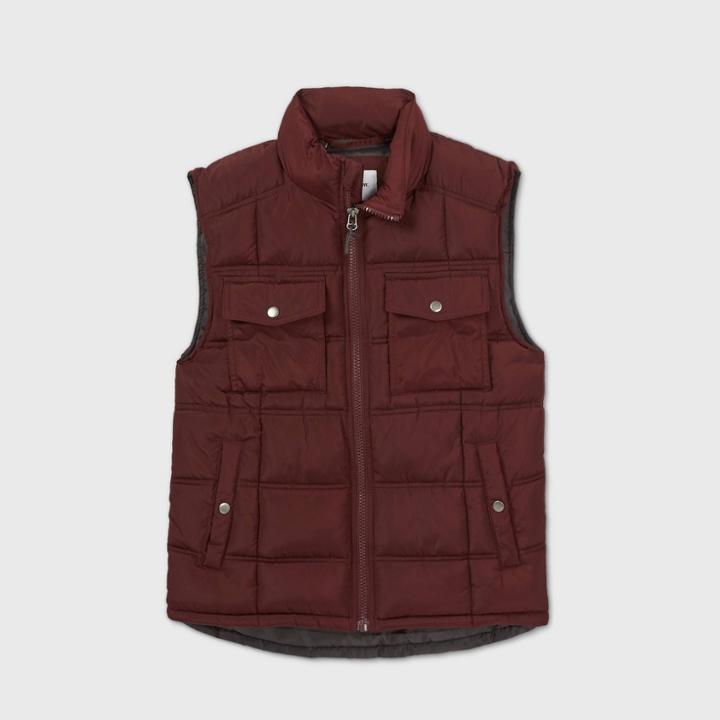 Men's Fullzip Midweight Puffer Vest - Goodfellow & Co Pomegranate