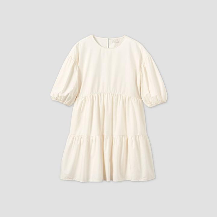 Women's Puff Short Sleeve Tiered Dress - A New Day Cream