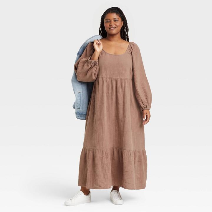 Women's Plus Size Balloon Long Sleeve Dress - Universal Thread