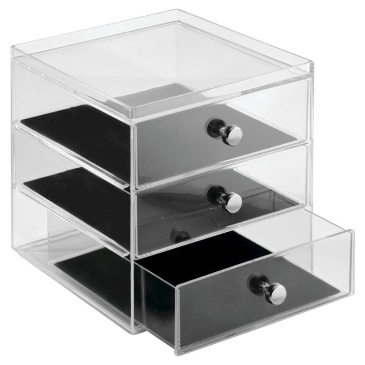 Idesign Interdesign 3 Drawer Polystyrene Jewelry Box - Clear/black, Adult Unisex, Clear Black
