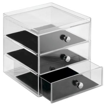 Idesign Interdesign 3 Drawer Polystyrene Jewelry Box - Clear/black, Adult Unisex, Clear Black