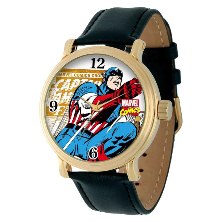 Disney Men's Marvel Captain America Vintage Watch Shiny With Alloy Case - Black