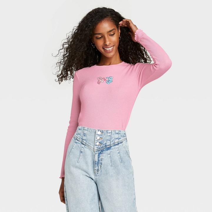 Women's Care Bears Long Sleeve Baby T-shirt - Pink