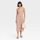 Women's Gingham Sleeveless Button-front Dress - A New Day Brown