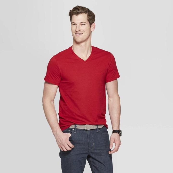Men's Regular Fit Short Sleeve Lyndale V-neck T-shirt - Goodfellow & Co Red 2xl, Red Velvet