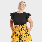 Women's Plus Size Ruffle Short Sleeve Blouse - Who What Wear Black