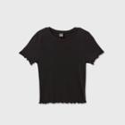 Women's Short Sleeve Round Neck Lettuce Edge Baby T-shirt - Wild Fable Black