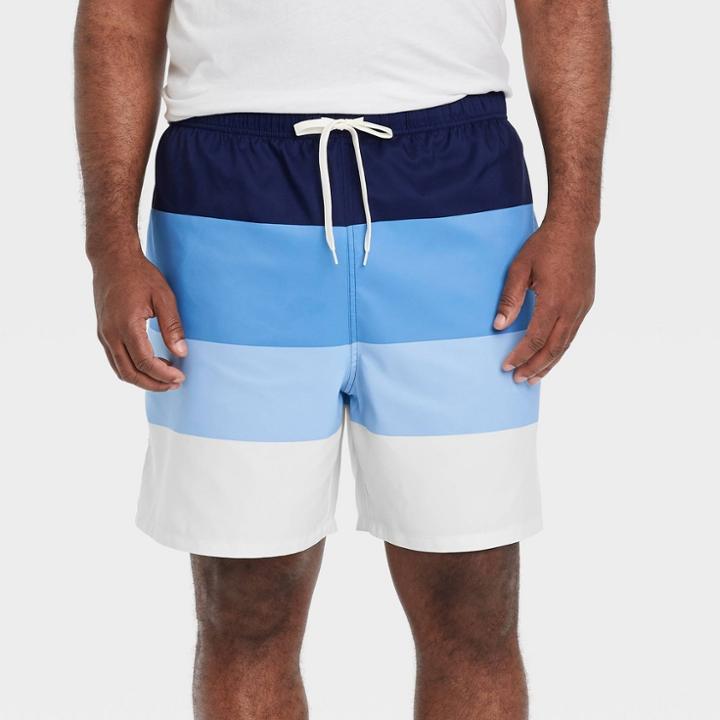Men's Big & Tall 7 Colorblock Swim Trunks - Goodfellow & Co Navy
