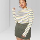 Women's Striped Plus Size Long Sleeve Rib Mock Neck - Wild Fable Black/white