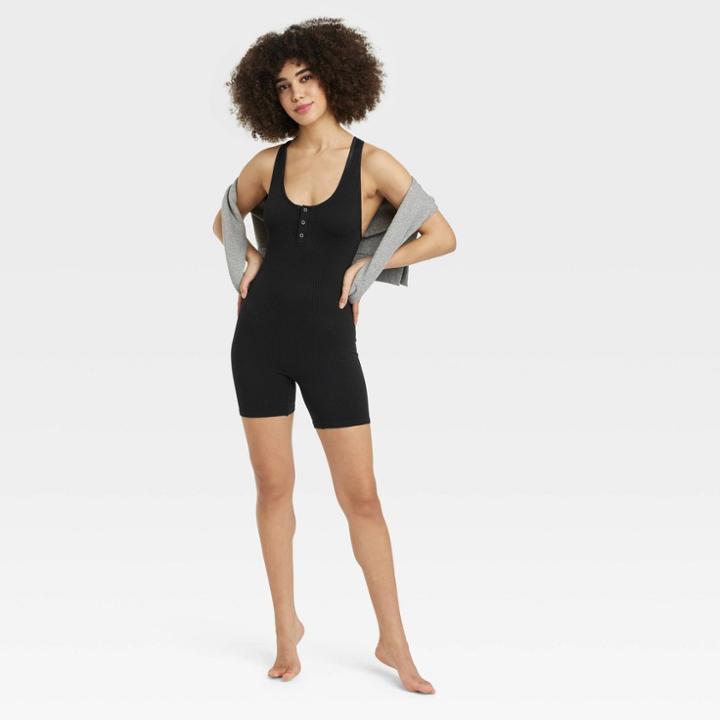 Women's Waffle Seamless Romper - Colsie Black