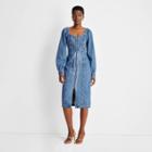 Women's Puff Long Sleeve Zip-front Denim A-line Dress - Future Collective With Kahlana Barfield Brown Medium Wash Denim