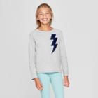 Girls' Faux Fur Lightning Graphic Long Sleeve Top - Cat & Jack Heather Gray