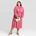 Women's Plus Size Long Sleeve Smocked Dress - A New Day Pink