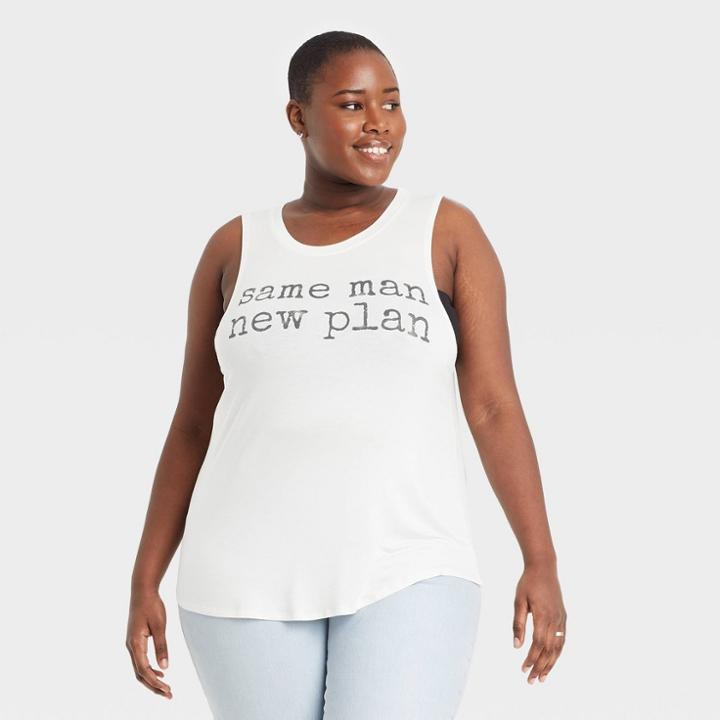 Grayson Threads Women's Plus Size Same Man New Plan Graphic Tank Top - White
