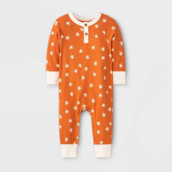 Baby Boys' Star Rib Henley Romper - Cat & Jack Orange Newborn