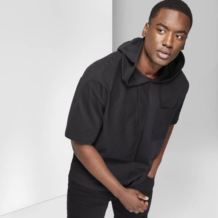 Men's Tall Short Sleeve French Terry Hooded Sweatshirt - Original Use Black