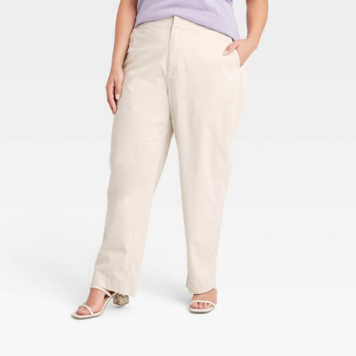 Women's Plus Size High-rise Straight Chilled Out Ankle Chino Pants - A New Day Tan