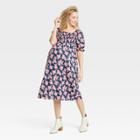 The Nines By Hatch Elbow Sleeve Cotton Maternity Dress Blue Floral