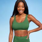 Women's Ribbed Textured Scoop Bikini Top - Kona Sol Emerald Green D/dd Cup