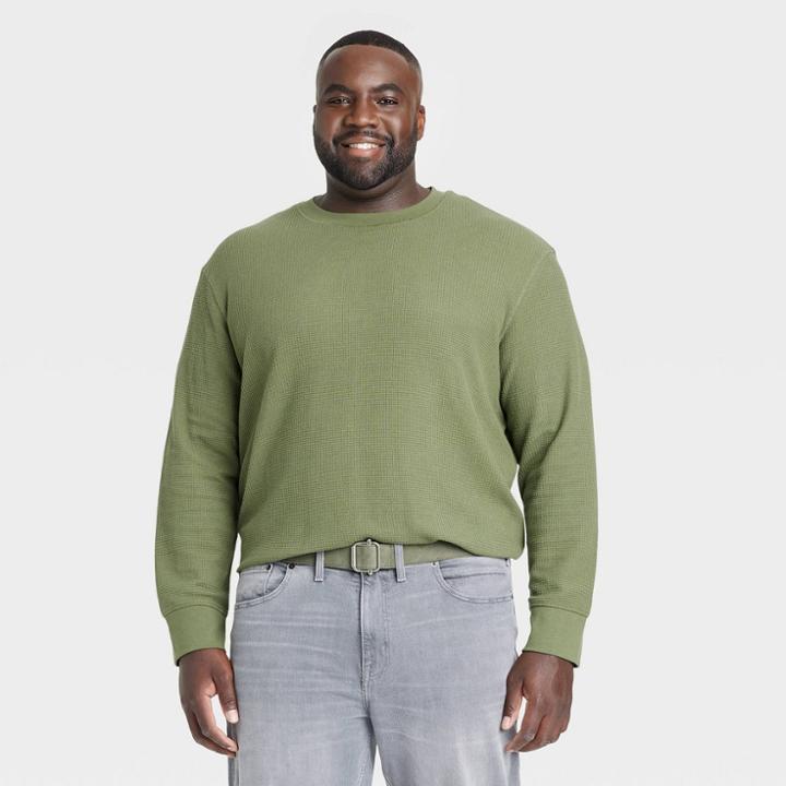 Men's Big & Tall Textured Long Sleeve T-shirt - Goodfellow & Co Green