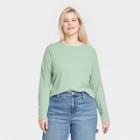 Women's Plus Size Long Sleeve Slim Fit Rib T-shirt - Universal Thread Green