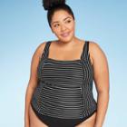 Women's Plus Size Square Neck Tankini Top - All In Motion Black/white Stripe