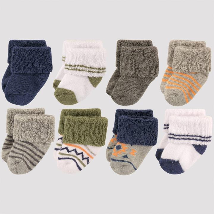 Luvable Friends Baby 8pk Aztec Damask Pattern Terry Booties - 0-6m, Kids Unisex, Blue