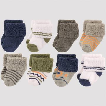 Luvable Friends Baby 8pk Aztec Damask Pattern Terry Booties - 0-6m, Kids Unisex, Blue